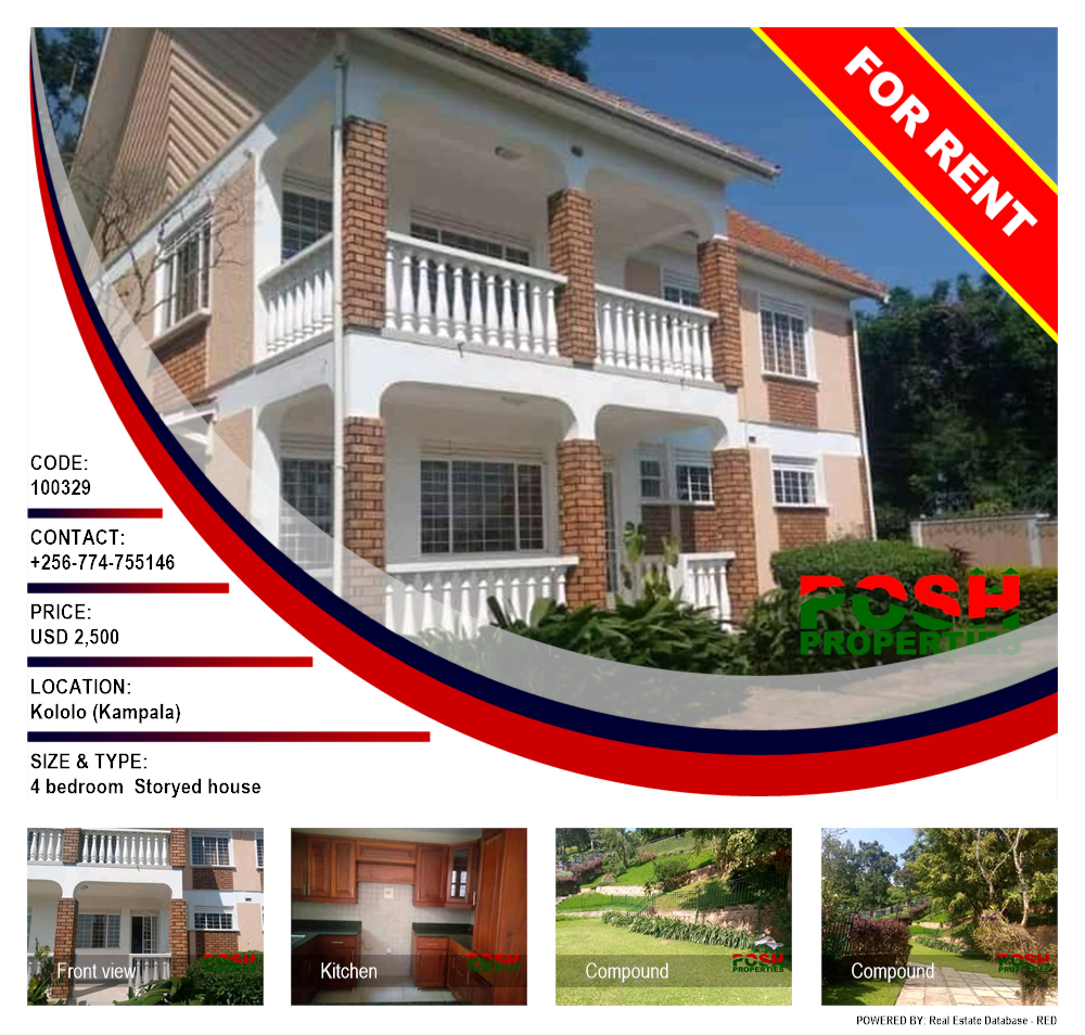 4 bedroom Storeyed house  for rent in Kololo Kampala Uganda, code: 100329