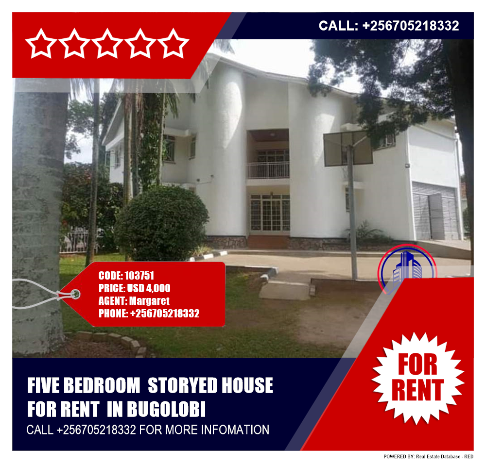5 bedroom Storeyed house  for rent in Bugoloobi Kampala Uganda, code: 103751