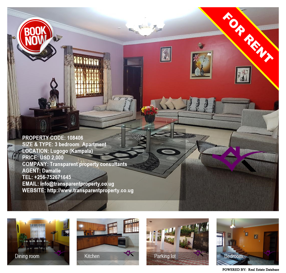 3 bedroom Apartment  for rent in Lugogo Kampala Uganda, code: 108406