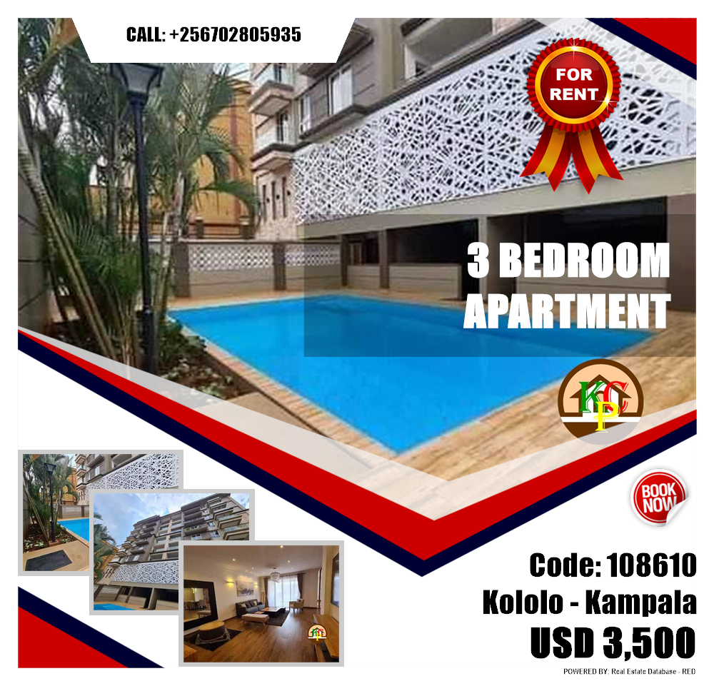 3 bedroom Apartment  for rent in Kololo Kampala Uganda, code: 108610