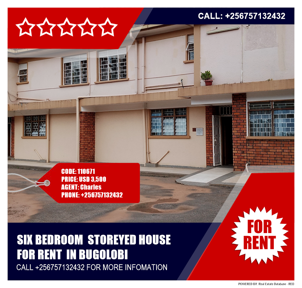 6 bedroom Storeyed house  for rent in Bugoloobi Kampala Uganda, code: 110671