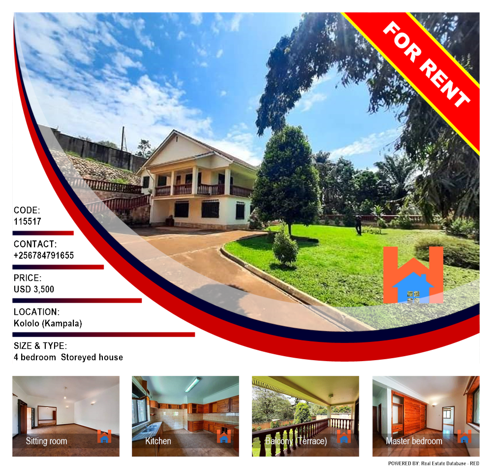 4 bedroom Storeyed house  for rent in Kololo Kampala Uganda, code: 115517
