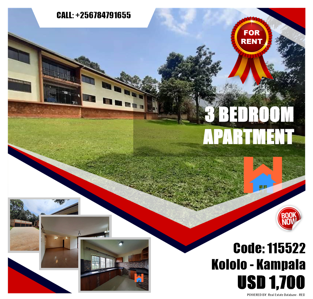 3 bedroom Apartment  for rent in Kololo Kampala Uganda, code: 115522