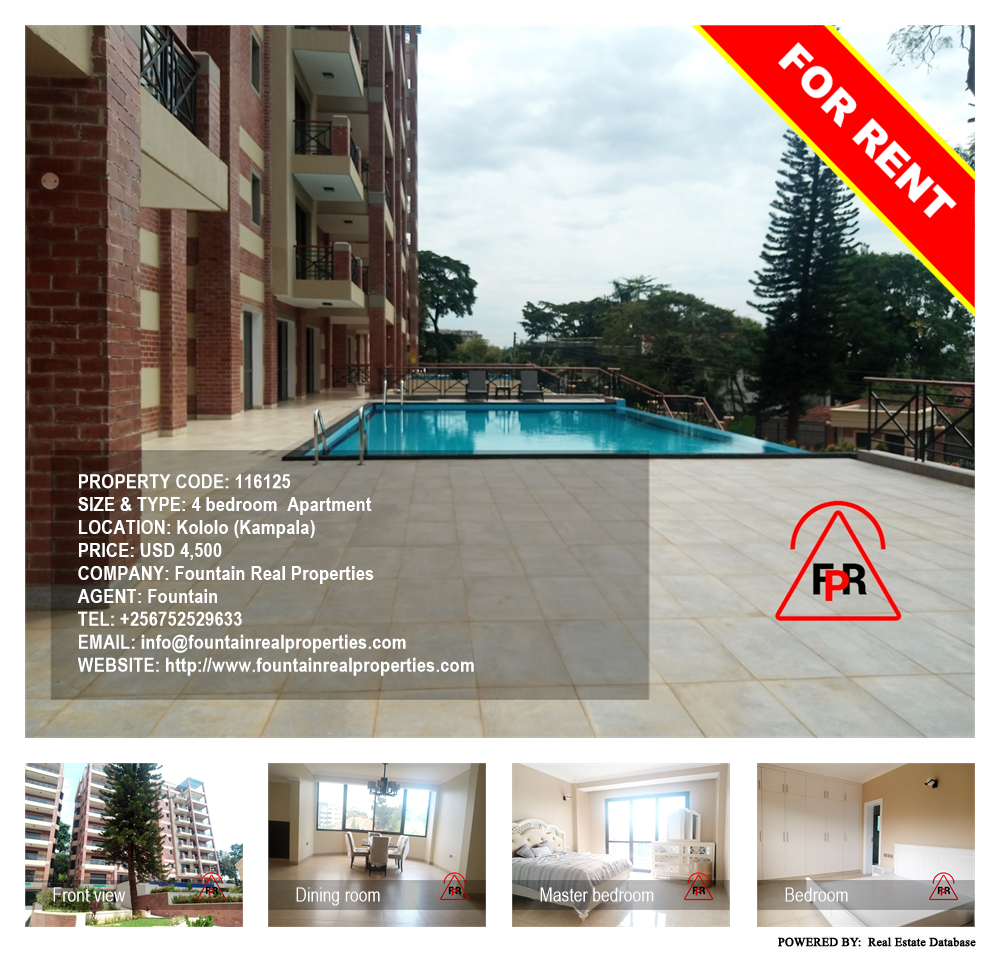 4 bedroom Apartment  for rent in Kololo Kampala Uganda, code: 116125