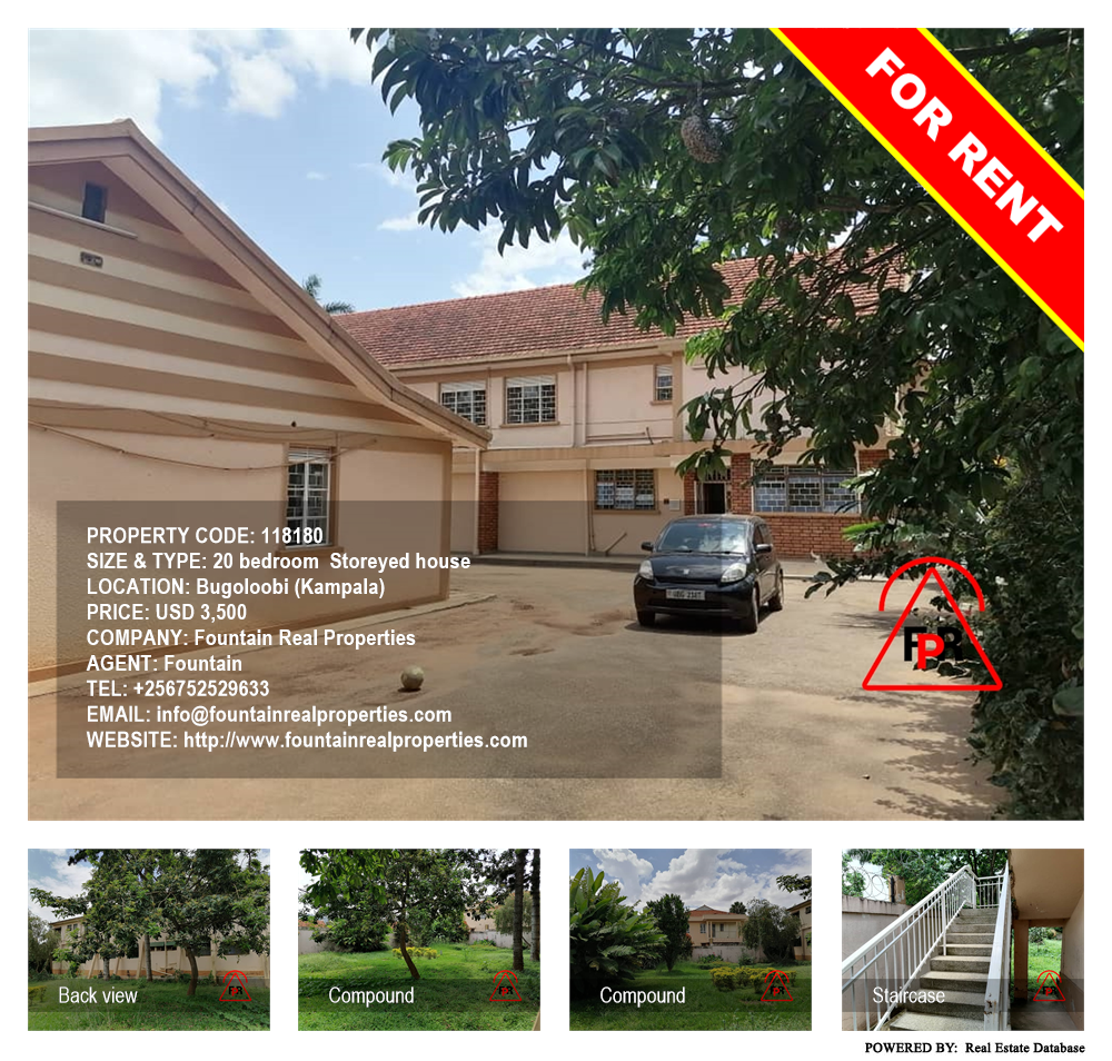 20 bedroom Storeyed house  for rent in Bugoloobi Kampala Uganda, code: 118180