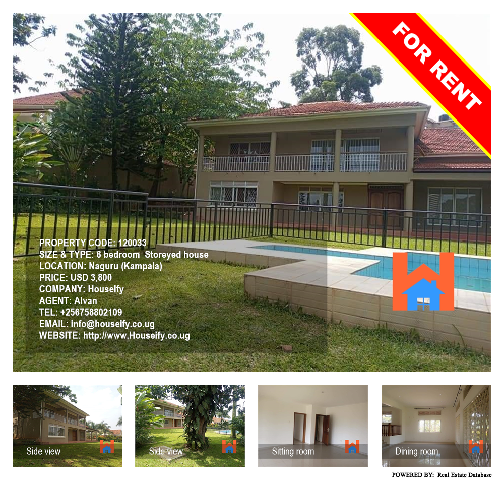 6 bedroom Storeyed house  for rent in Naguru Kampala Uganda, code: 120033