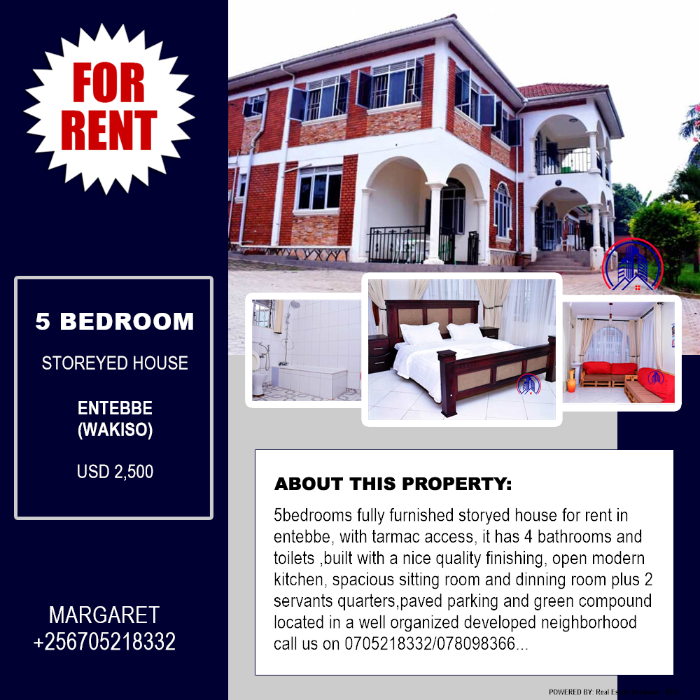 5 bedroom Storeyed house  for rent in Entebbe Wakiso Uganda, code: 122730