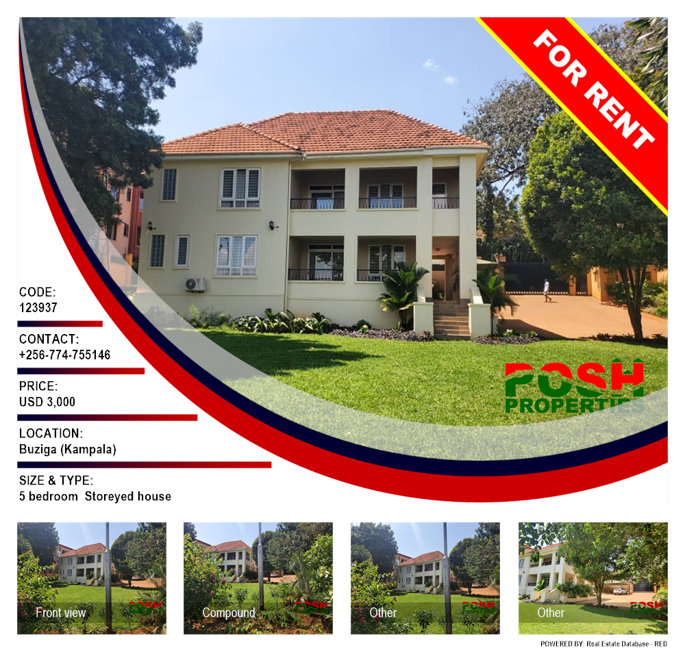 5 bedroom Storeyed house  for rent in Buziga Kampala Uganda, code: 123937