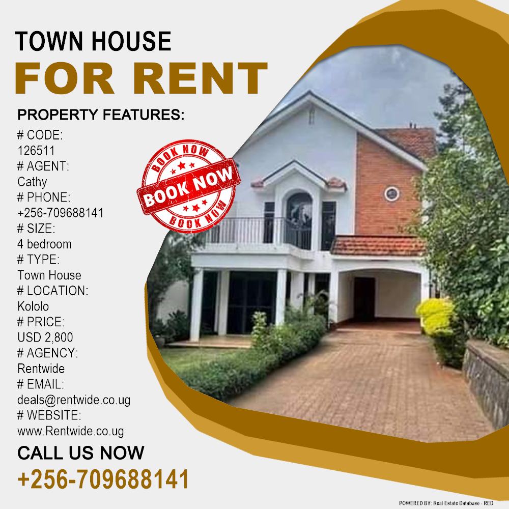 4 bedroom Town House  for rent in Kololo Kampala Uganda, code: 126511