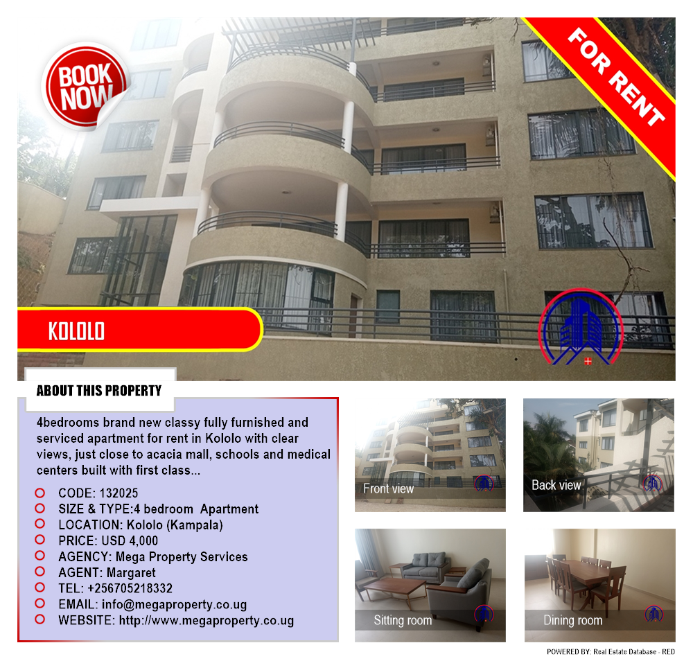 4 bedroom Apartment  for rent in Kololo Kampala Uganda, code: 132025