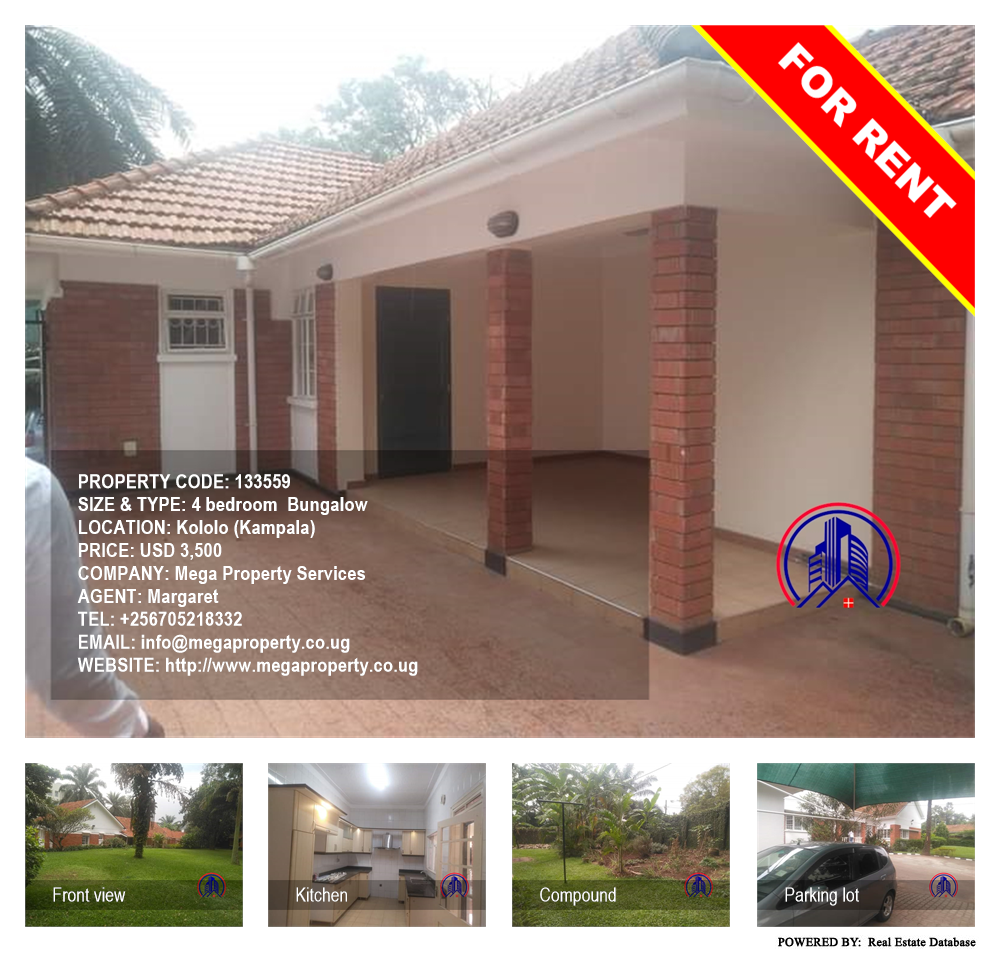 4 bedroom Bungalow  for rent in Kololo Kampala Uganda, code: 133559