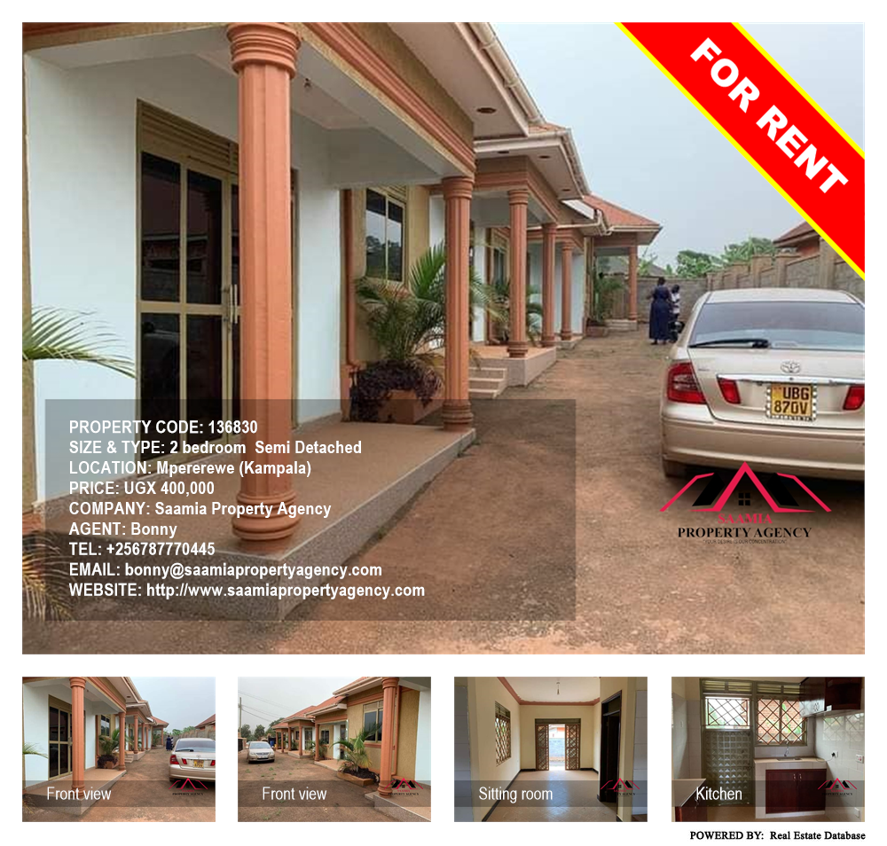 2 bedroom Semi Detached  for rent in Mpererewe Kampala Uganda, code: 136830