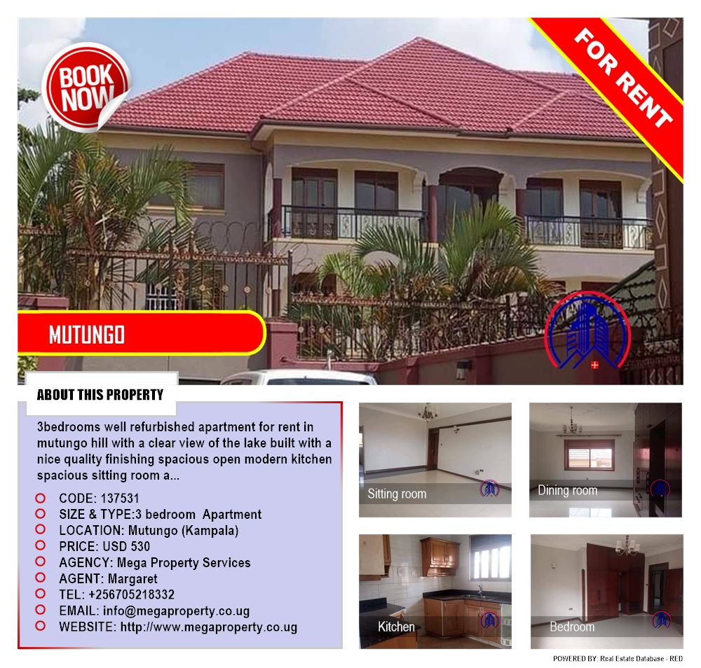 3 bedroom Apartment  for rent in Mutungo Kampala Uganda, code: 137531