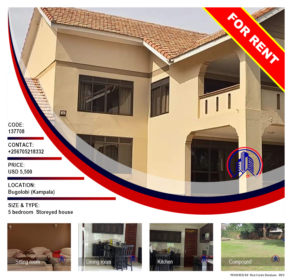 5 bedroom Storeyed house  for rent in Bugoloobi Kampala Uganda, code: 137708
