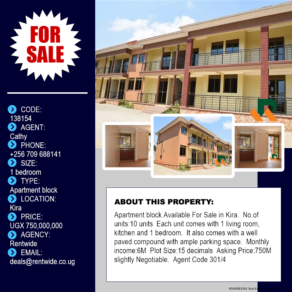 1 bedroom Apartment block  for sale in Kira Wakiso Uganda, code: 138154