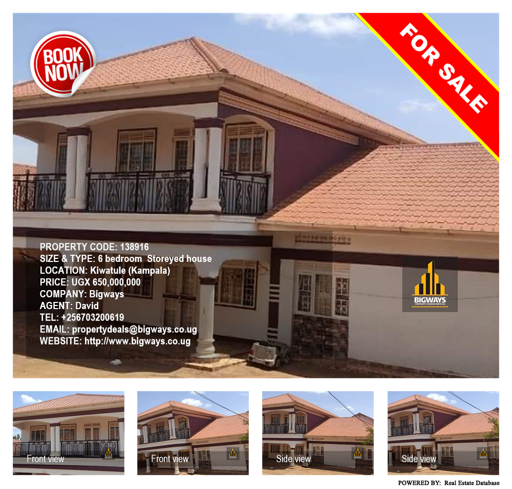 6 bedroom Storeyed house  for sale in Kiwaatule Kampala Uganda, code: 138916