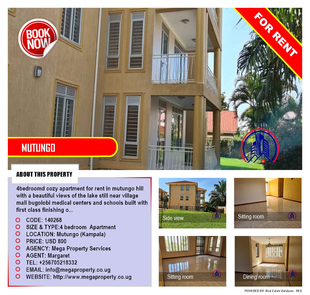 4 bedroom Apartment  for rent in Mutungo Kampala Uganda, code: 140268