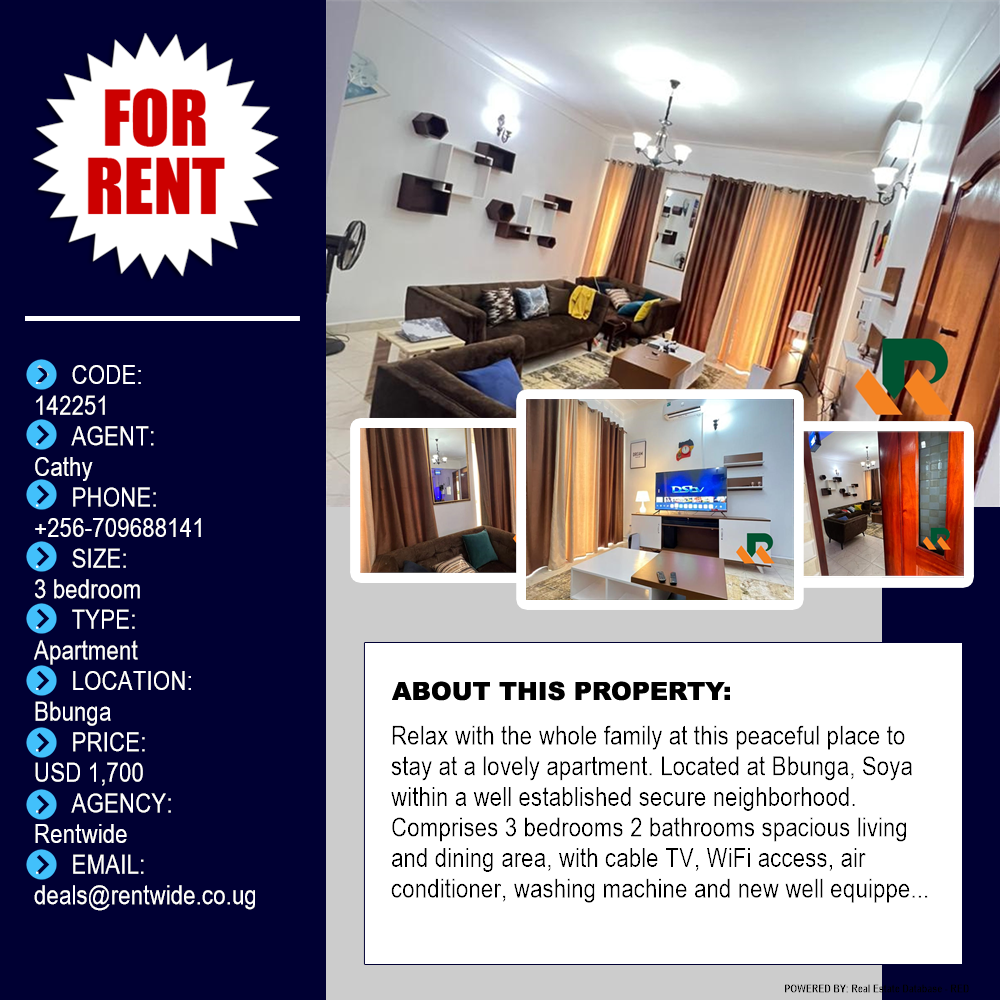 3 bedroom Apartment  for rent in Bbunga Kampala Uganda, code: 142251