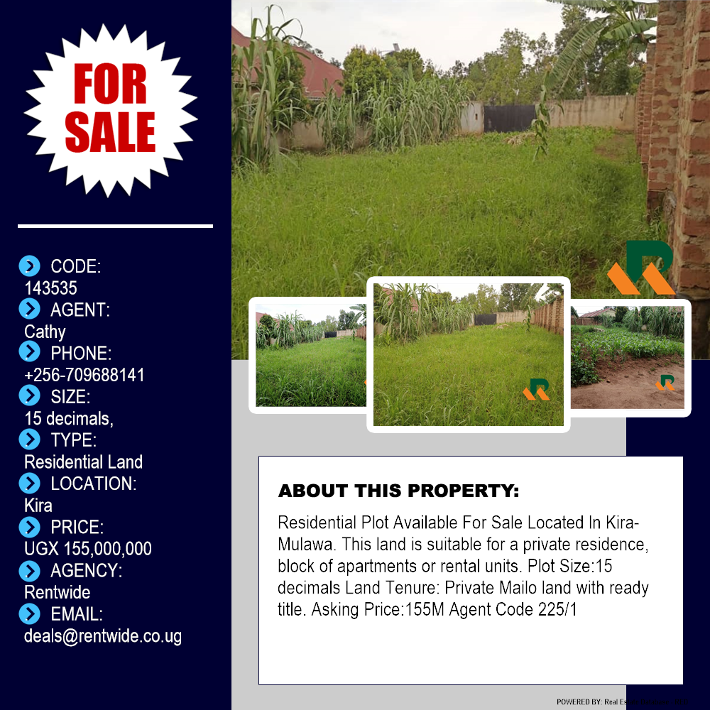 Residential Land  for sale in Kira Wakiso Uganda, code: 143535