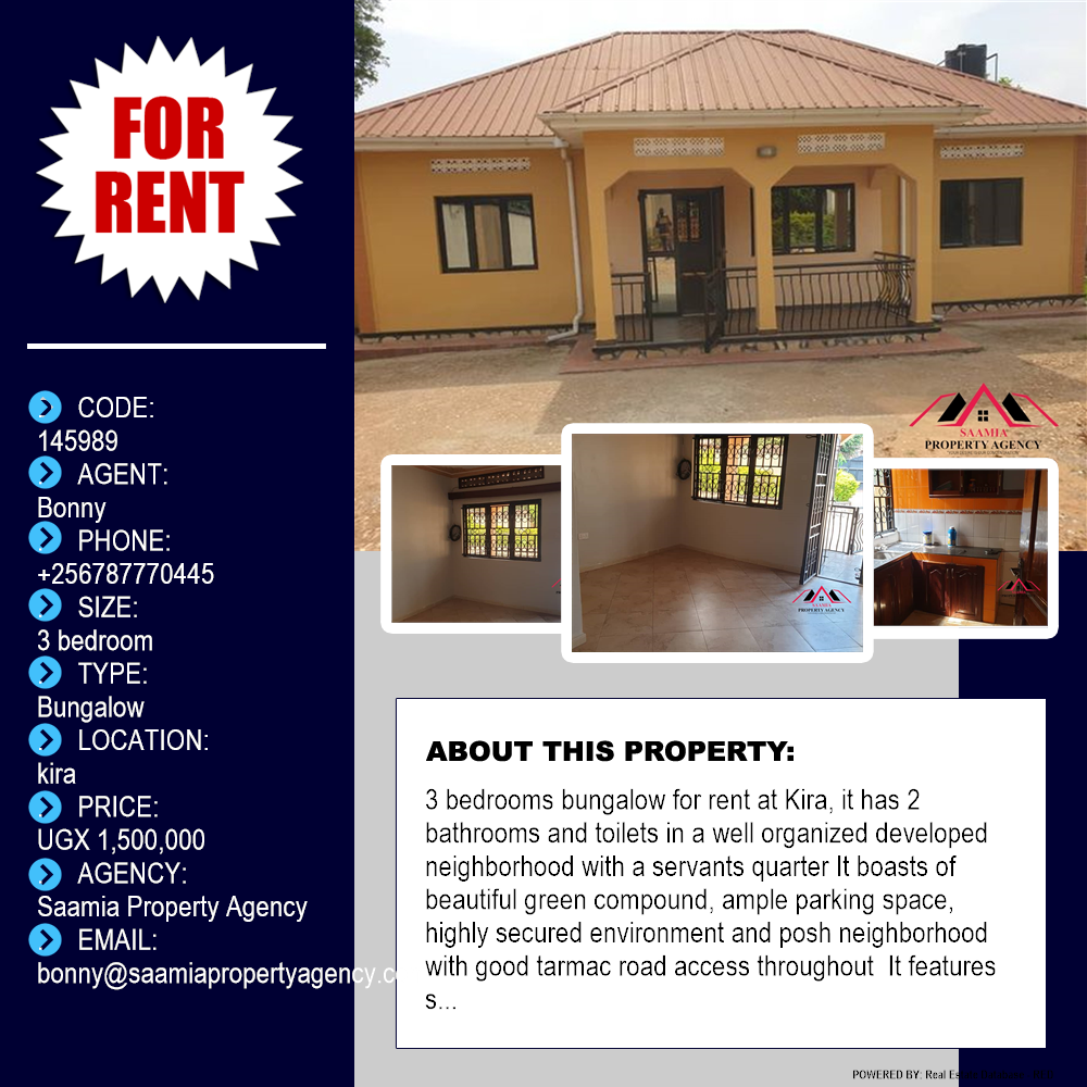 3 bedroom Bungalow  for rent in Kira Wakiso Uganda, code: 145989