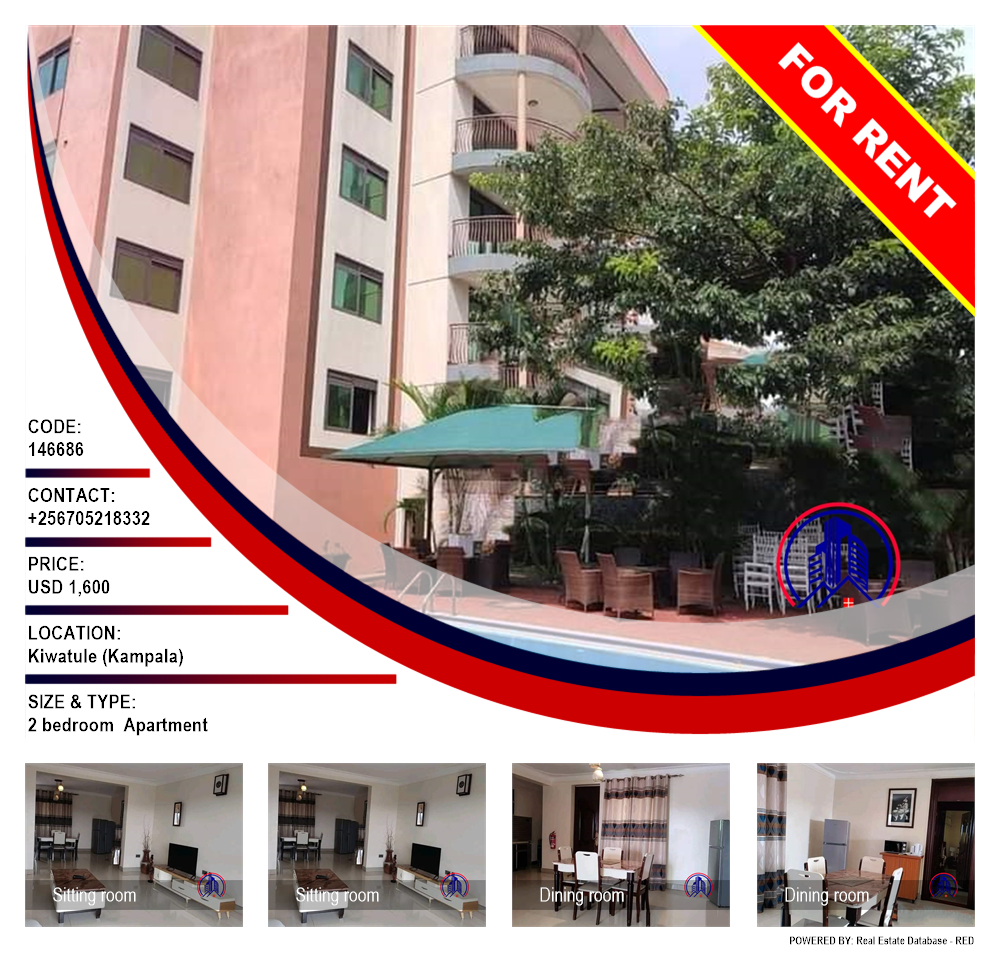 2 bedroom Apartment  for rent in Kiwaatule Kampala Uganda, code: 146686