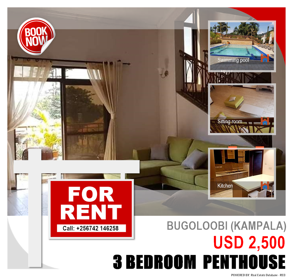 3 bedroom Penthouse  for rent in Bugoloobi Kampala Uganda, code: 153399