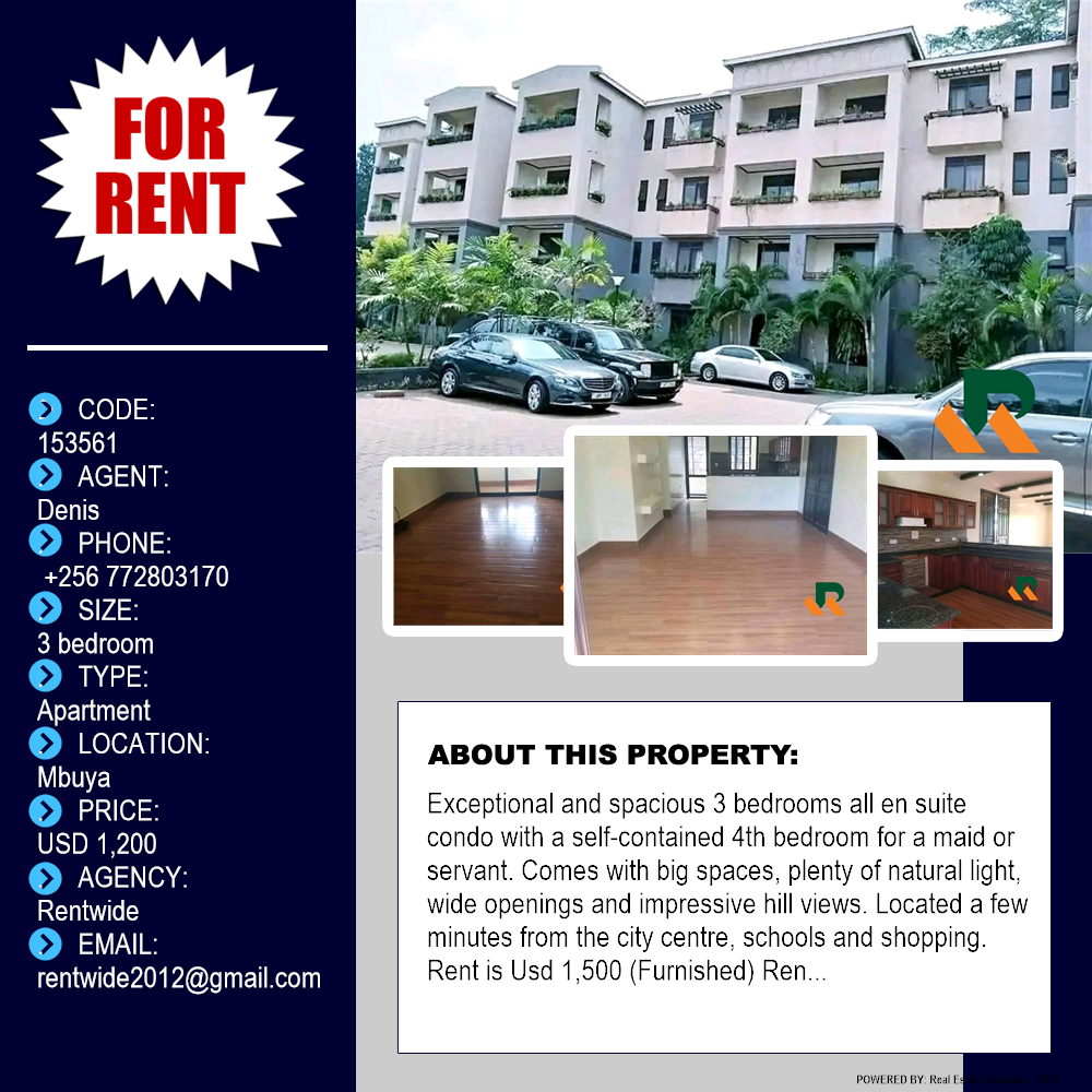 3 bedroom Apartment  for rent in Mbuya Kampala Uganda, code: 153561