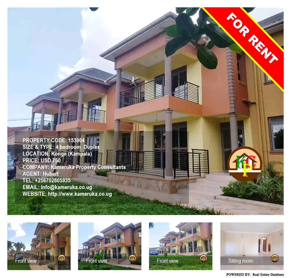 4 bedroom Duplex  for rent in Konge Kampala Uganda, code: 153904