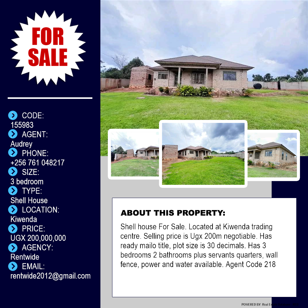 3 bedroom Shell House  for sale in Kiwenda Wakiso Uganda, code: 155983