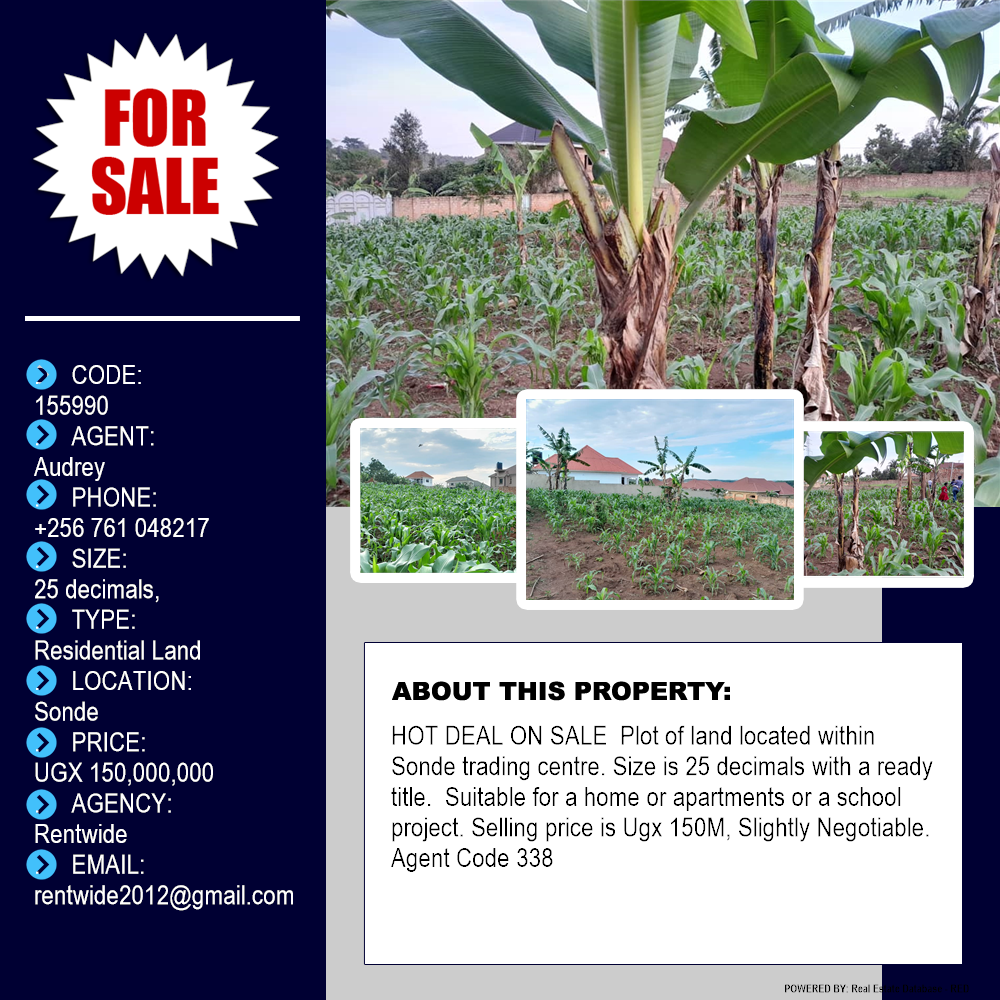 Residential Land  for sale in Sonde Wakiso Uganda, code: 155990