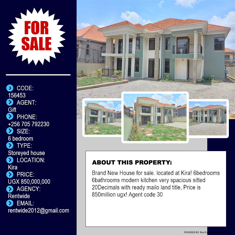 6 bedroom Storeyed house  for sale in Kira Wakiso Uganda, code: 156453