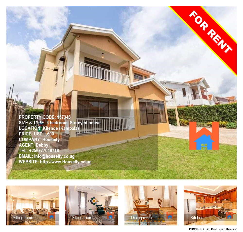 3 bedroom Storeyed house  for rent in Kitende Kampala Uganda, code: 157346