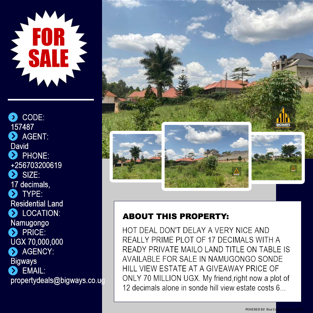 Residential Land  for sale in Namugongo Wakiso Uganda, code: 157487