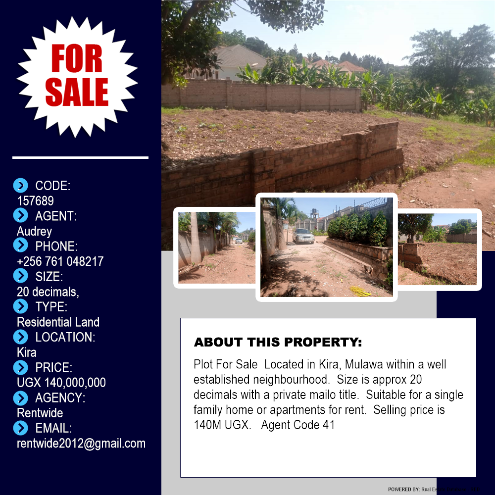 Residential Land  for sale in Kira Wakiso Uganda, code: 157689