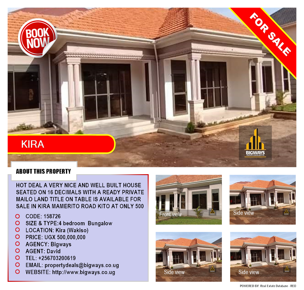 4 bedroom Bungalow  for sale in Kira Wakiso Uganda, code: 158726