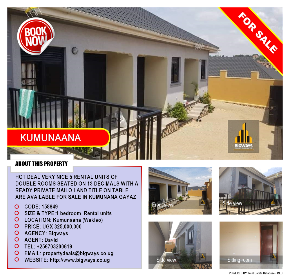 1 bedroom Rental units  for sale in Kumunaana Wakiso Uganda, code: 158849