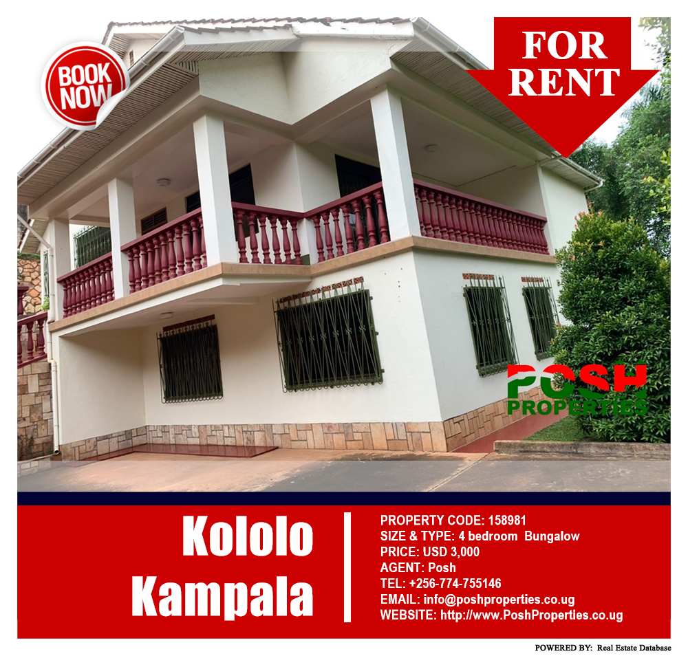 4 bedroom Bungalow  for rent in Kololo Kampala Uganda, code: 158981