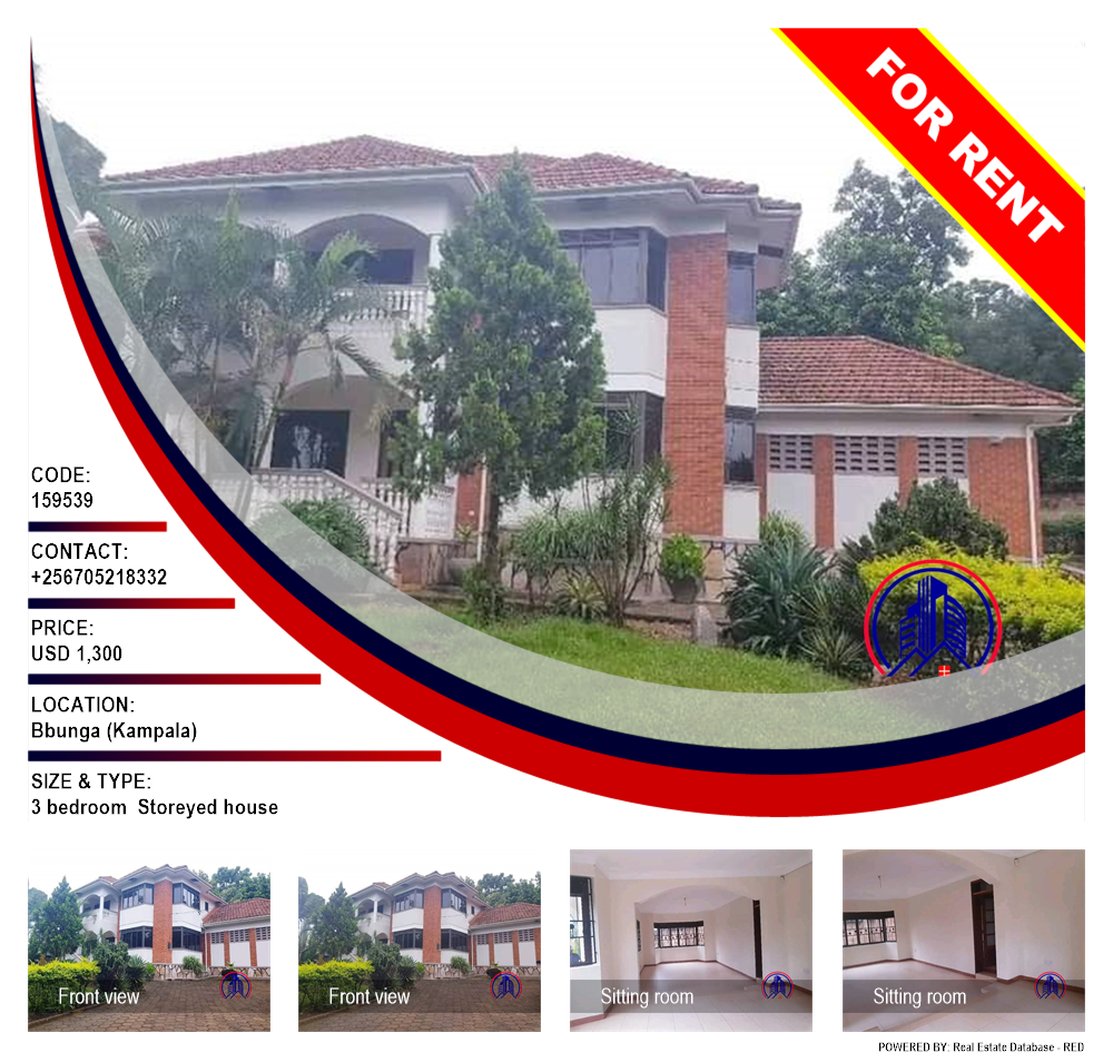 3 bedroom Storeyed house  for rent in Bbunga Kampala Uganda, code: 159539