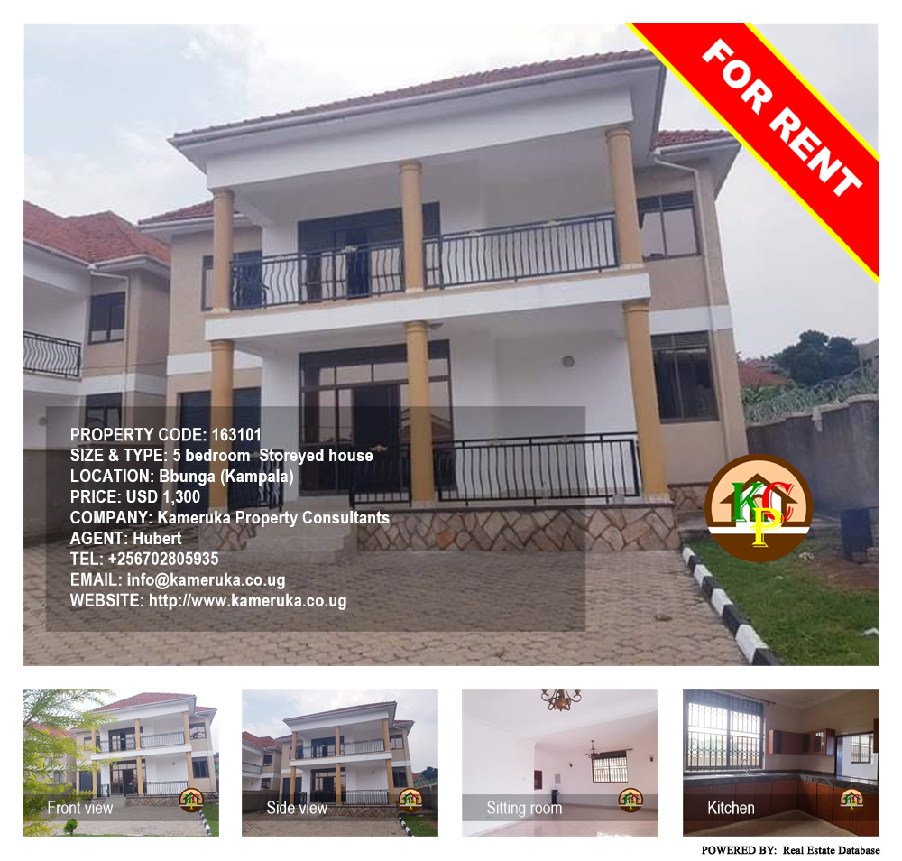5 bedroom Storeyed house  for rent in Bbunga Kampala Uganda, code: 163101
