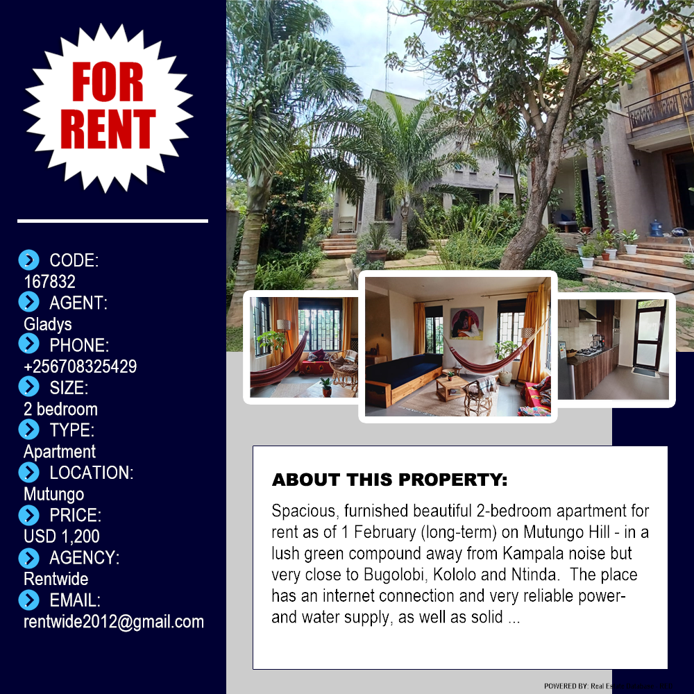 2 bedroom Apartment  for rent in Mutungo Kampala Uganda, code: 167832