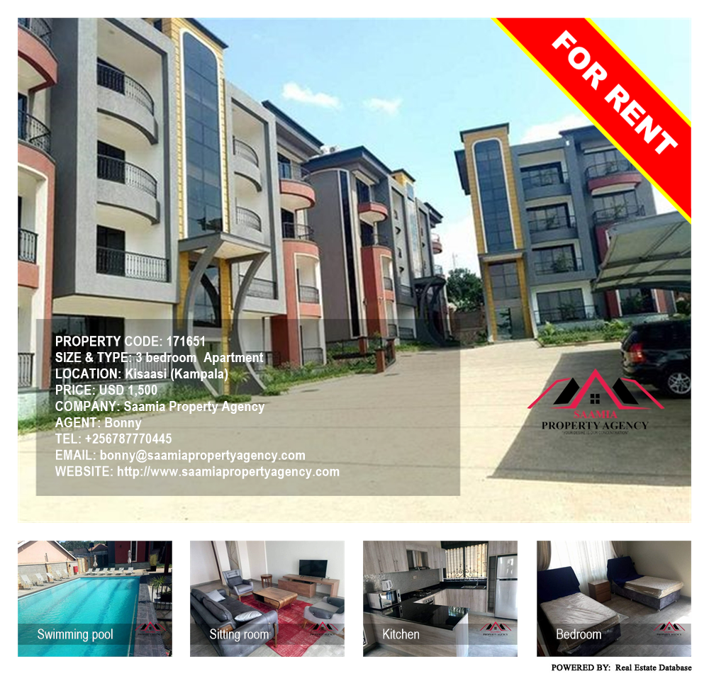 3 bedroom Apartment  for rent in Kisaasi Kampala Uganda, code: 171651