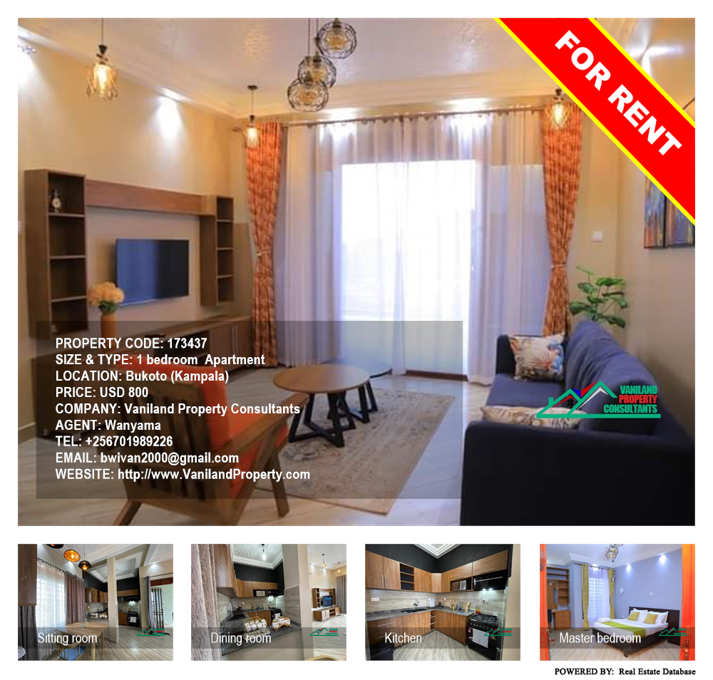 1 bedroom Apartment  for rent in Bukoto Kampala Uganda, code: 173437