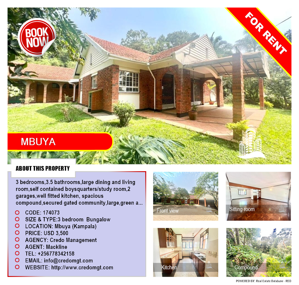 3 bedroom Bungalow  for rent in Mbuya Kampala Uganda, code: 174073