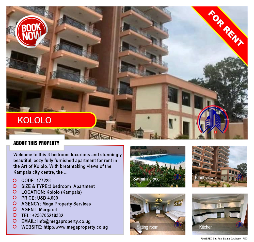 3 bedroom Apartment  for rent in Kololo Kampala Uganda, code: 177228