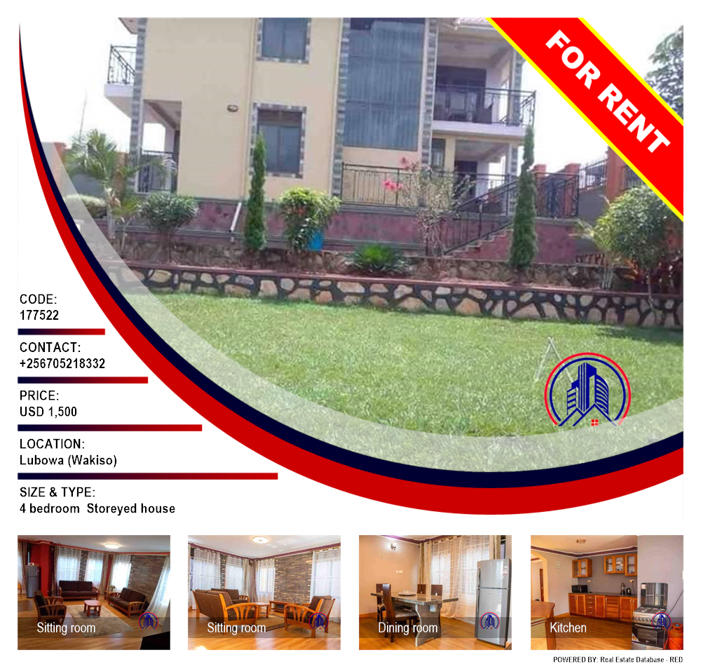 4 bedroom Storeyed house  for rent in Lubowa Wakiso Uganda, code: 177522