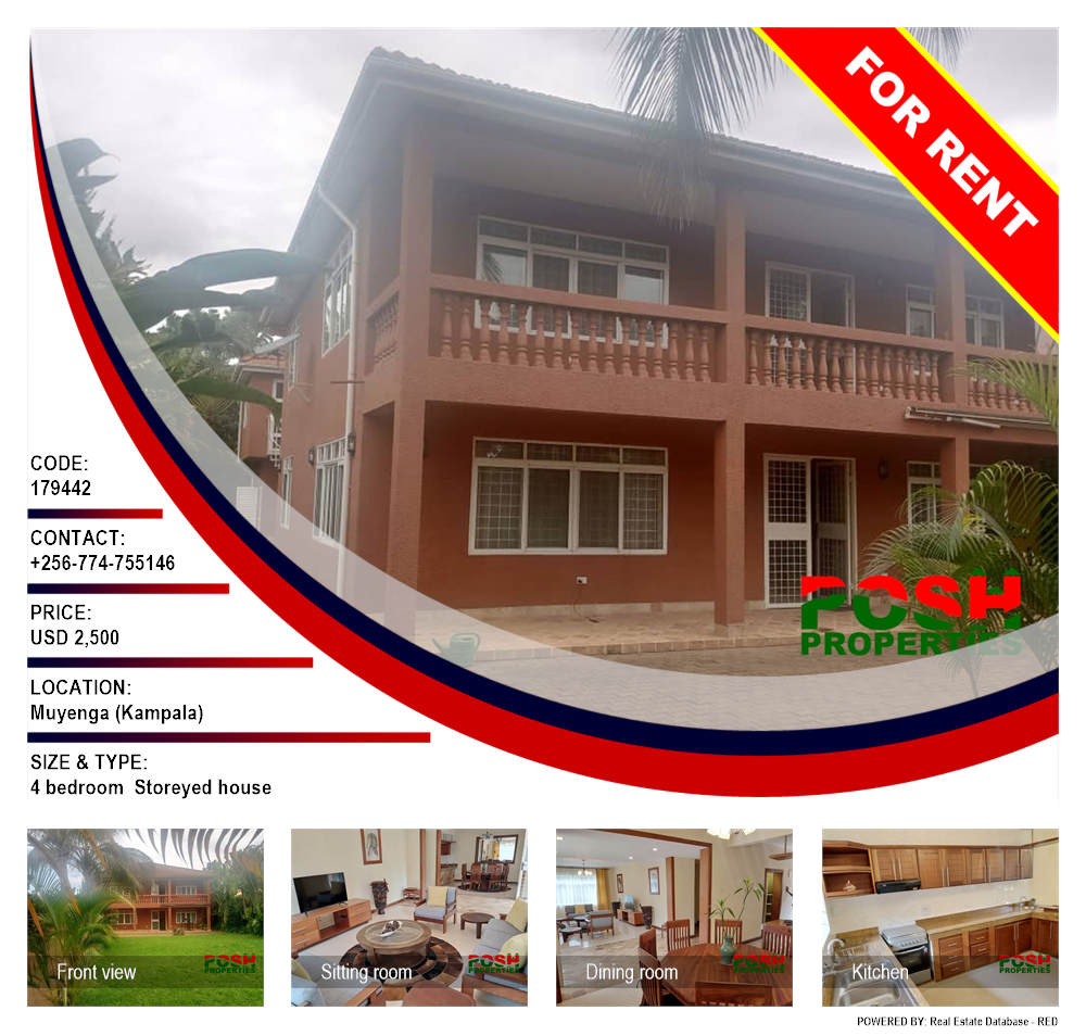 4 bedroom Storeyed house  for rent in Muyenga Kampala Uganda, code: 179442