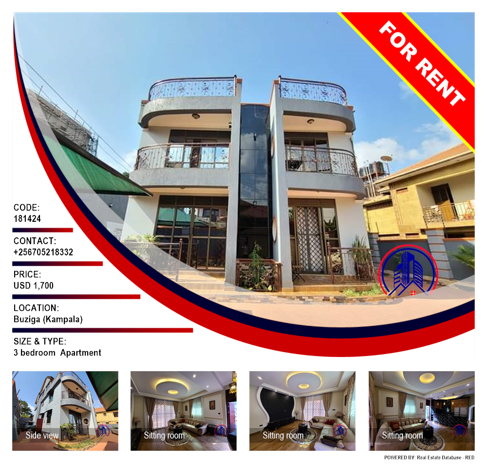 3 bedroom Apartment  for rent in Buziga Kampala Uganda, code: 181424
