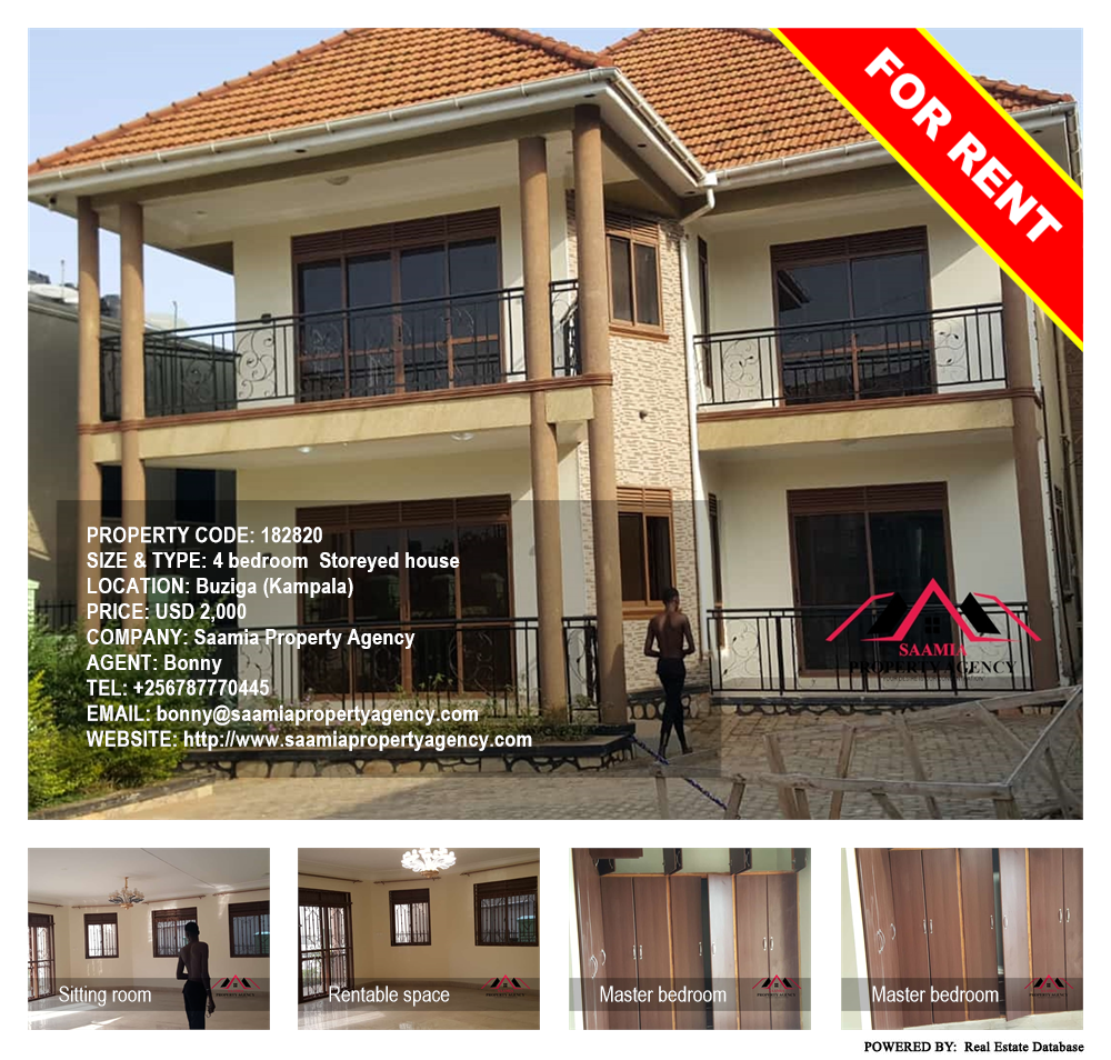 4 bedroom Storeyed house  for rent in Buziga Kampala Uganda, code: 182820