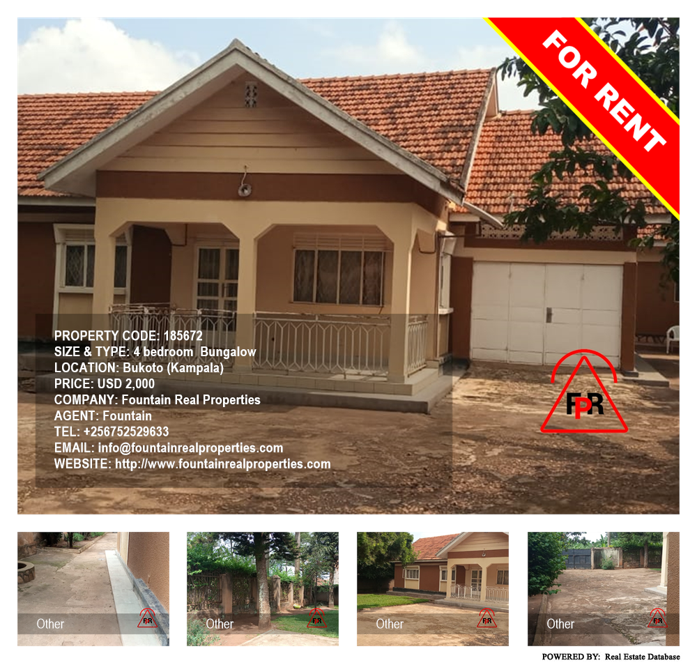 4 bedroom Bungalow  for rent in Bukoto Kampala Uganda, code: 185672