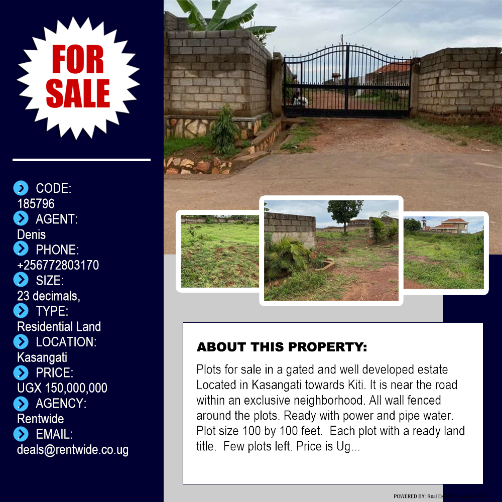 Residential Land  for sale in Kasangati Wakiso Uganda, code: 185796